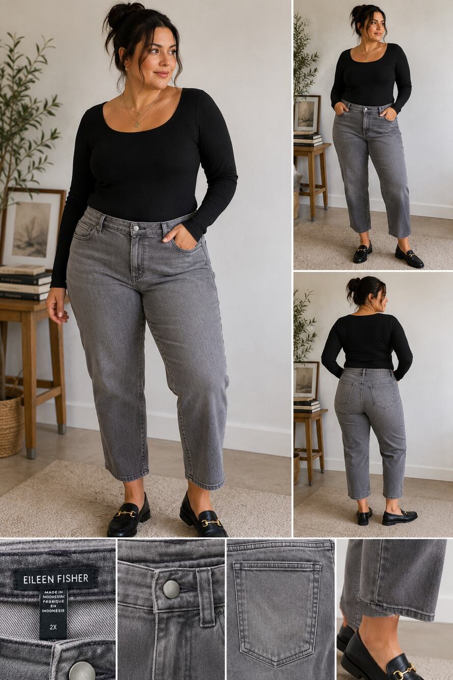 Eileen Fisher Gray Cropped Stretch Jeans Women's 2X Plus Organic Minimalist